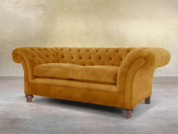 Flora 2 Seat Chesterfield Sofa In Gold Vintage Velvet