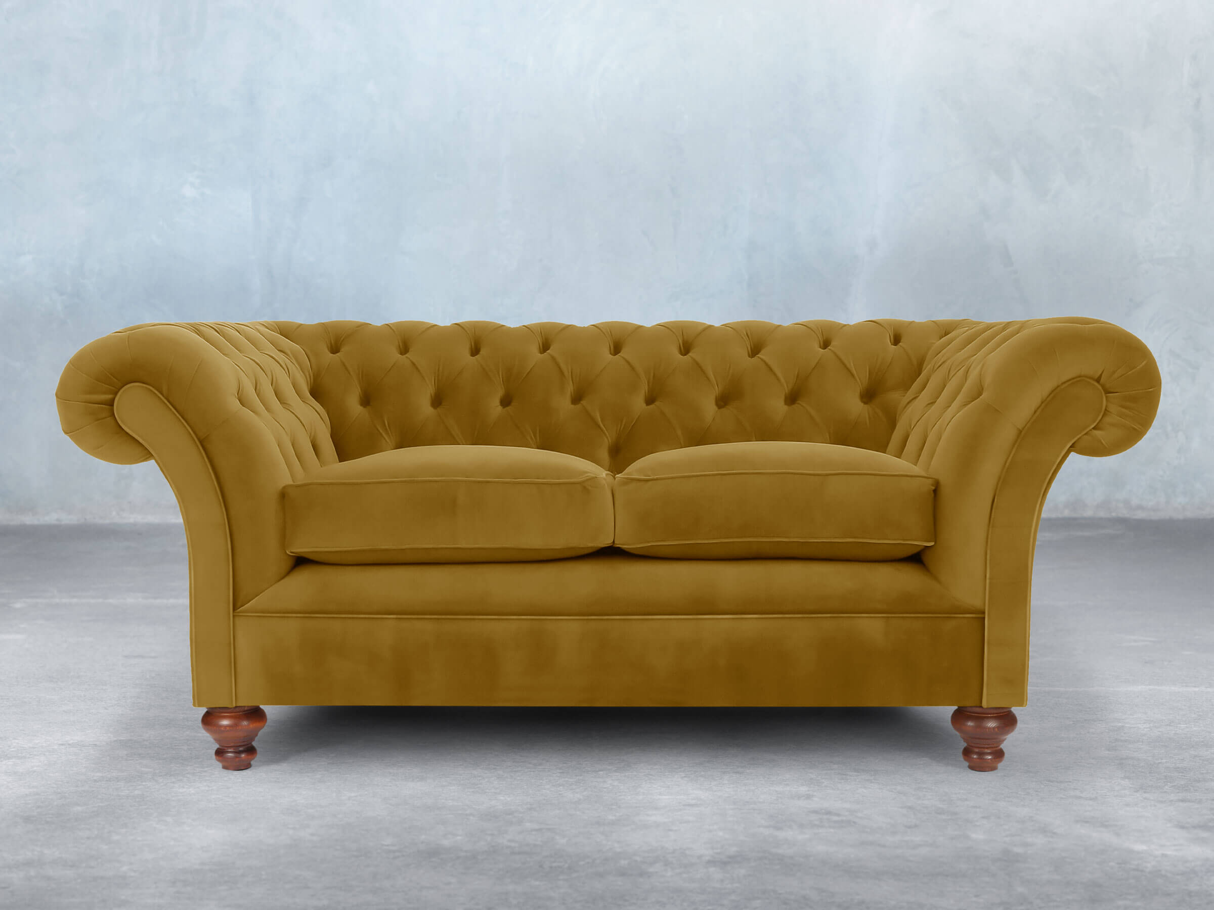 Flora 2 Seat Chesterfield Sofa In Golden Lush Velvet – Simply Chesterfields