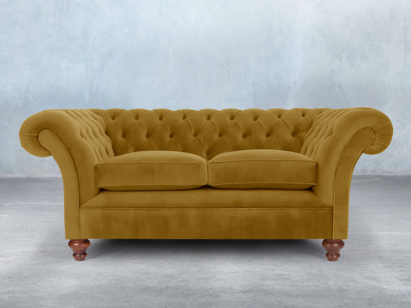 Flora 2 Seat Chesterfield Sofa In Golden Lush Velvet