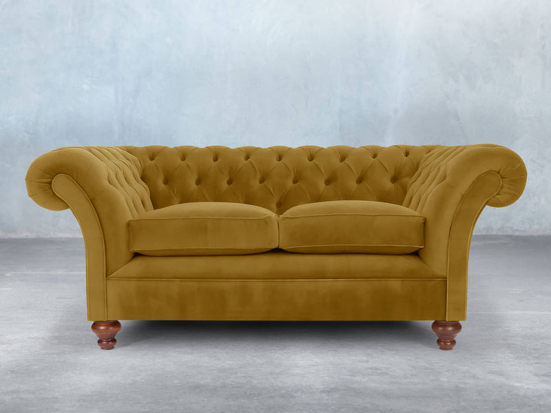 Flora 2 Seat Chesterfield Sofa In Golden Lush Velvet