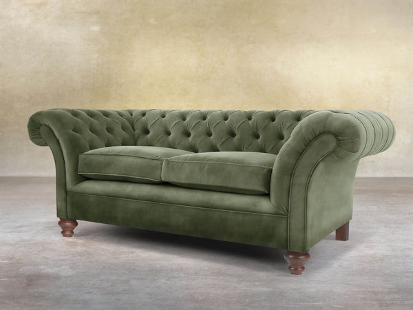 Flora 2 Seat Chesterfield Sofa In Jade Vintage Velvet