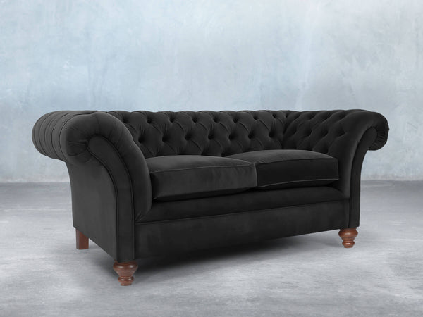 Flora 2 Seat Chesterfield Sofa In Jet Black Lush Velvet