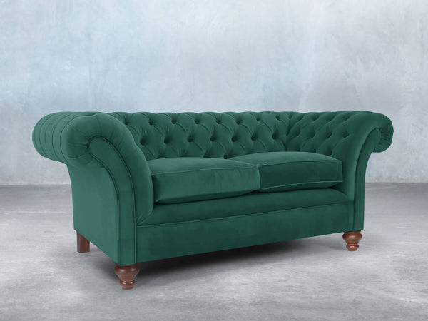 Flora 2 Seat Chesterfield Sofa In Kingfisher Lush Velvet