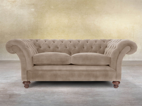 Flora 2 Seat Chesterfield Sofa In Mocha Vintage Velvet