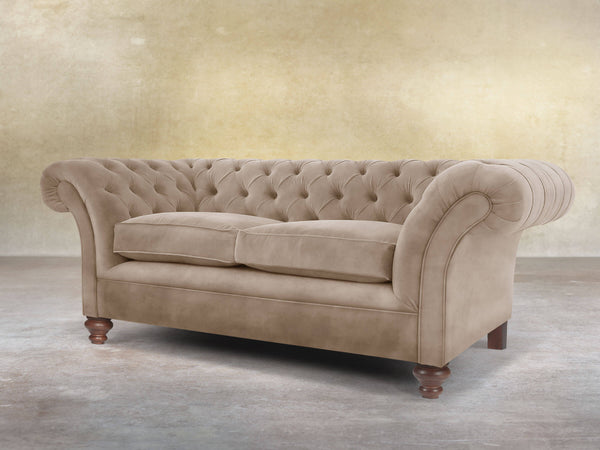 Flora 2 Seat Chesterfield Sofa In Mocha Vintage Velvet