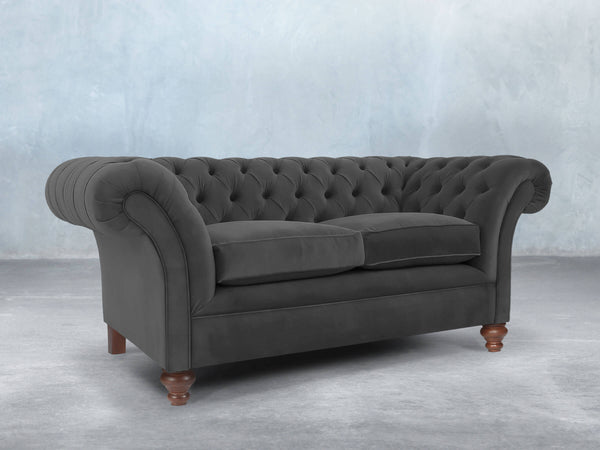 Flora 2 Seat Chesterfield Sofa In Nickel Lush Velvet