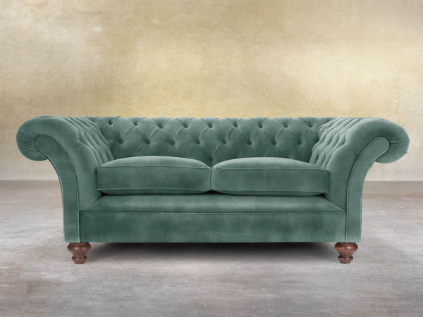 Flora 2 Seat Chesterfield Sofa In Ocean Storm Vintage Velvet