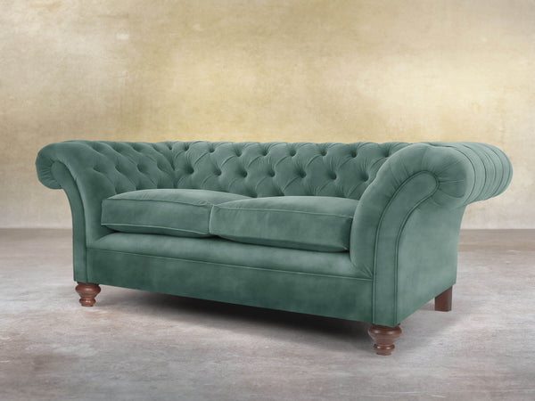 Flora 2 Seat Chesterfield Sofa In Ocean Storm Vintage Velvet