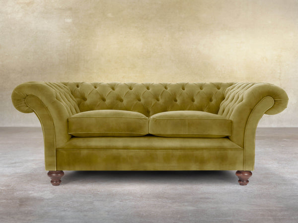 Flora 2 Seat Chesterfield Sofa In Olive Vintage Velvet