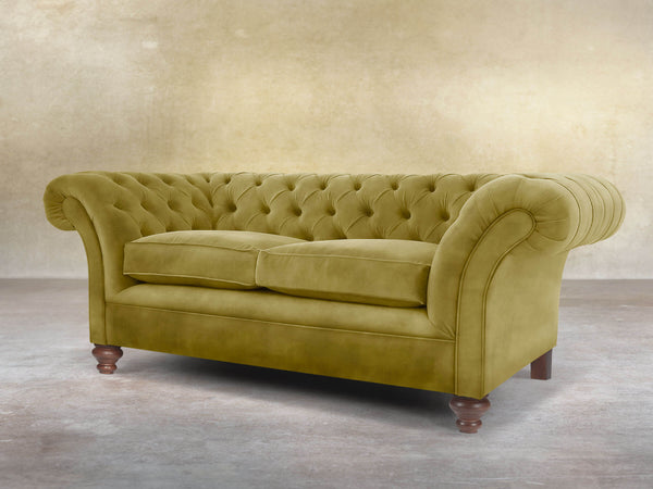 Flora 2 Seat Chesterfield Sofa In Olive Vintage Velvet