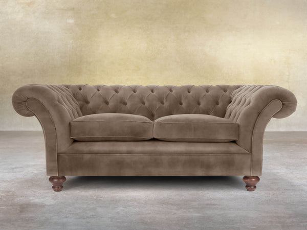 Flora 2 Seat Chesterfield Sofa In Otter Vintage Velvet