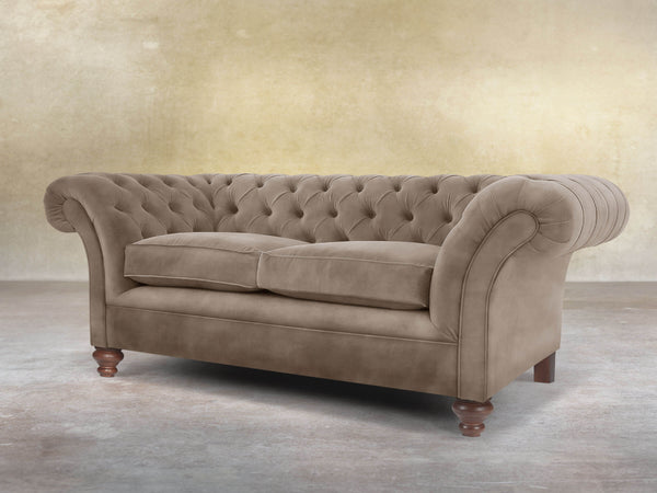 Flora 2 Seat Chesterfield Sofa In Otter Vintage Velvet