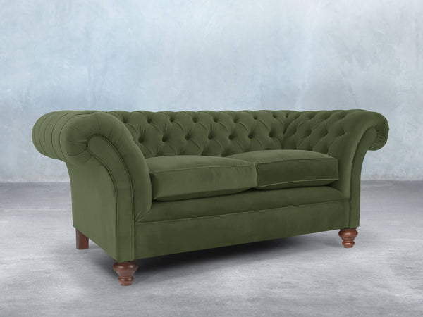 Flora 2 Seat Chesterfield Sofa In Pine Lush Velvet