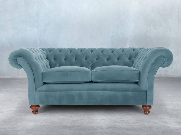 Flora 2 Seat Chesterfield Sofa In Sky Lush Velvet