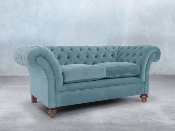 Flora 2 Seat Chesterfield Sofa In Sky Lush Velvet