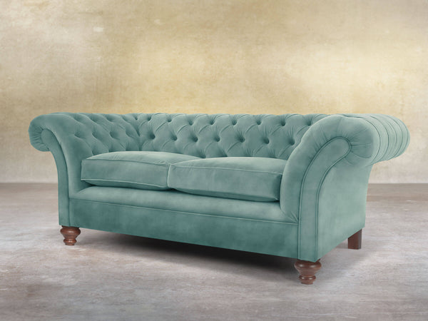 Flora 2 Seat Chesterfield Sofa In Summer Mist Vintage Velvet