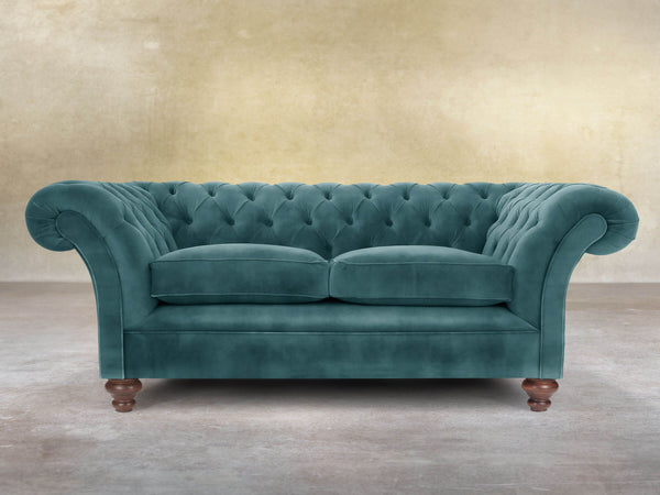 Flora 2 Seat Chesterfield Sofa In Teal Vintage Velvet