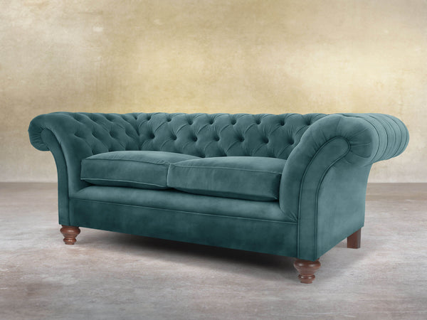 Flora 2 Seat Chesterfield Sofa In Teal Vintage Velvet