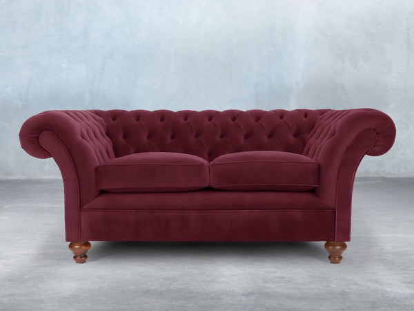 Flora 2 Seat Chesterfield Sofa In Wine Lush Velvet