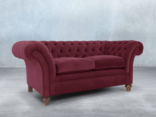 Flora 2 Seat Chesterfield Sofa In Wine Lush Velvet