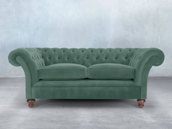 Flora 3 Seat Chesterfield Sofa In Aqua Lush Velvet