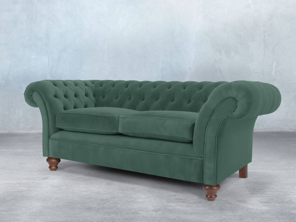 Flora 3 Seat Chesterfield Sofa In Aqua Lush Velvet