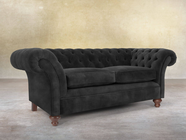 Flora 3 Seat Chesterfield Sofa In Black Cat Vintage Velvet