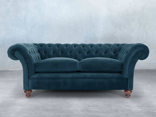 Flora 3 Seat Chesterfield Sofa In Blue Lush Velvet