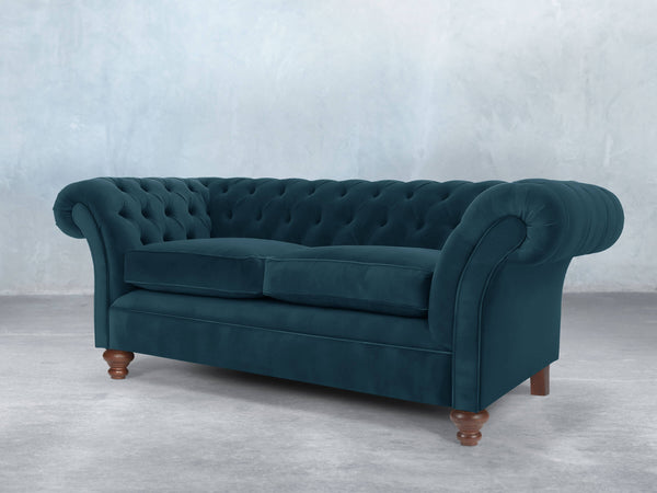 Flora 3 Seat Chesterfield Sofa In Blue Lush Velvet