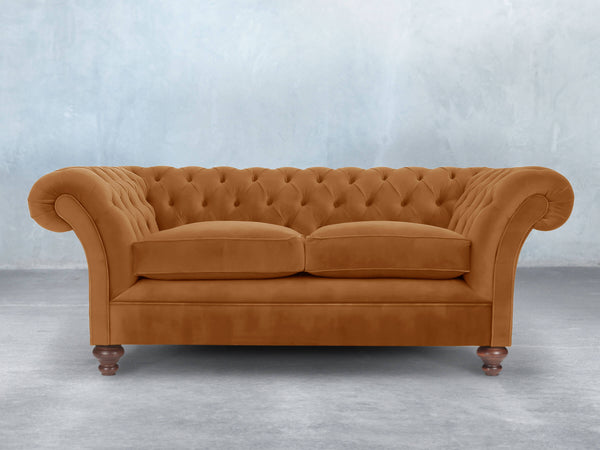 Flora 3 Seat Chesterfield Sofa In Burnt Orange Lush Velvet