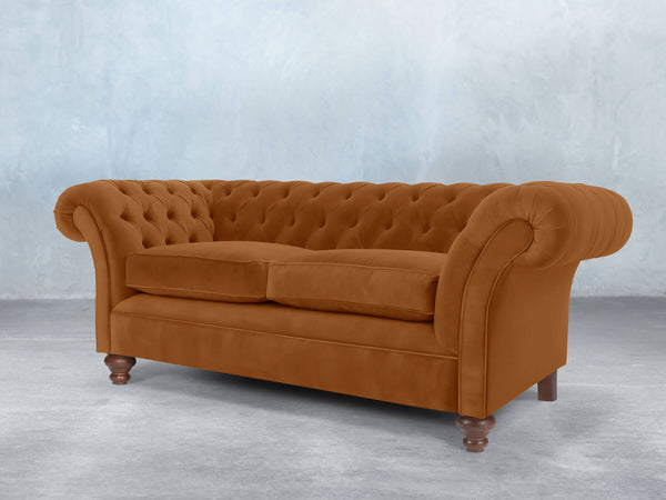 Flora 3 Seat Chesterfield Sofa In Burnt Orange Lush Velvet