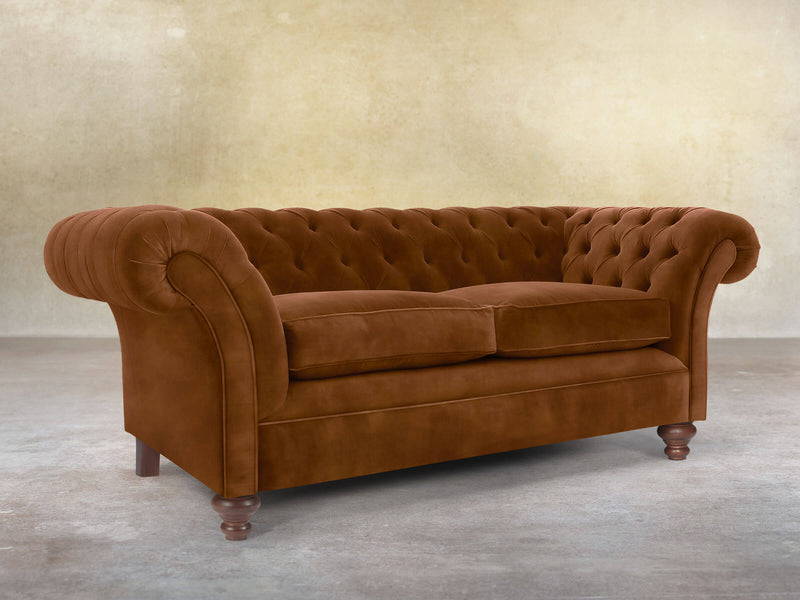 Flora 3 Seat Chesterfield Sofa In Burnt Umber Vintage Velvet