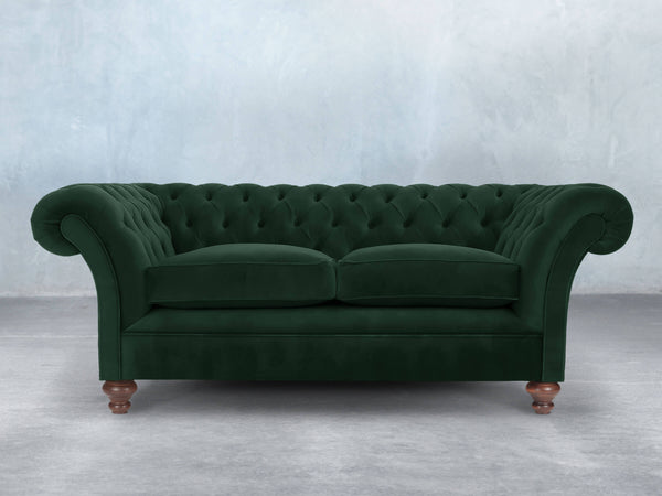 Flora 3 Seat Chesterfield Sofa In Dark Green Lush Velvet