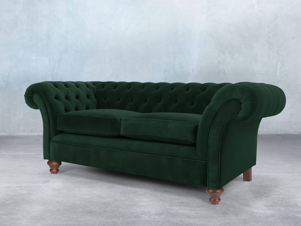 Flora 3 Seat Chesterfield Sofa In Dark Green Lush Velvet