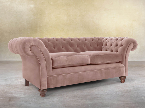 Flora 3 Seat Chesterfield Sofa In Dusky Pink Vintage Velvet