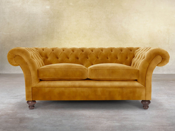 Flora 3 Seat Chesterfield Sofa In Gold Vintage Velvet