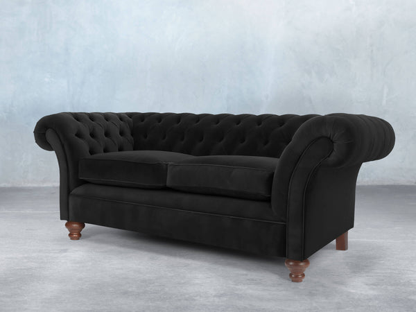 Flora 3 Seat Chesterfield Sofa In Jet Black Lush Velvet