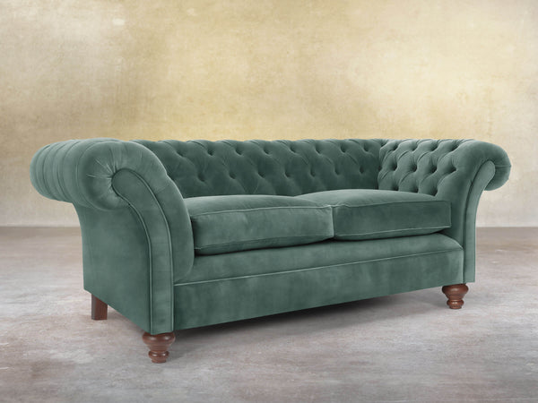 Flora 3 Seat Chesterfield Sofa In Ocean Storm Vintage Velvet