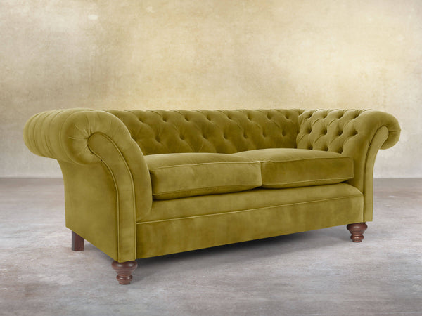 Flora 3 Seat Chesterfield Sofa In Olive Vintage Velvet