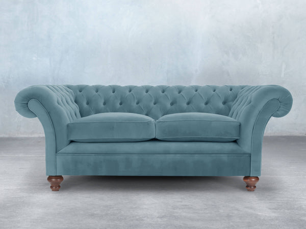 Flora 3 Seat Chesterfield Sofa In Sky Lush Velvet