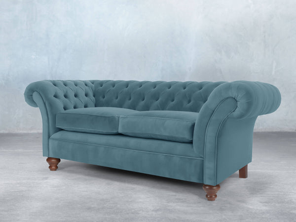 Flora 3 Seat Chesterfield Sofa In Sky Lush Velvet