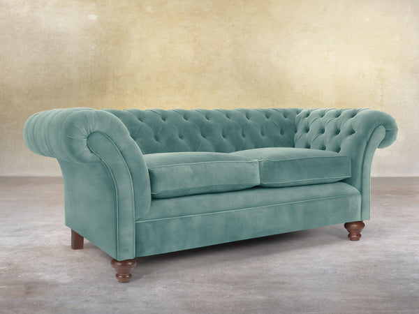 Flora 3 Seat Chesterfield Sofa In Summer Mist Vintage Velvet