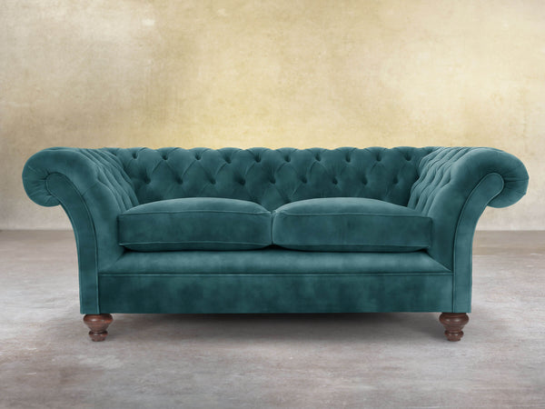 Flora 3 Seat Chesterfield Sofa In Teal Vintage Velvet