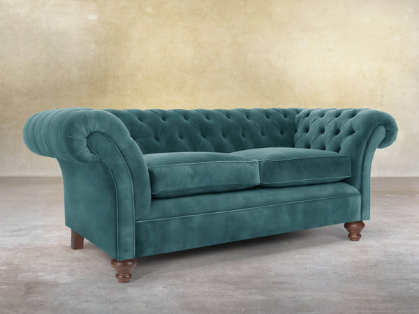 Flora 3 Seat Chesterfield Sofa In Teal Vintage Velvet