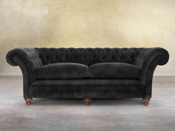 Flora 4 Seat Chesterfield Sofa In Black Cat Vintage Velvet