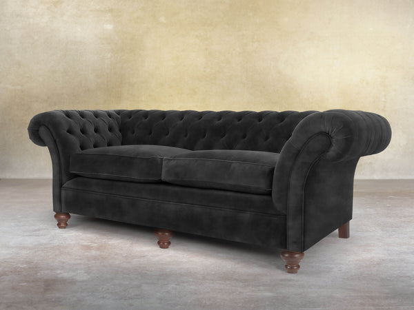 Flora 4 Seat Chesterfield Sofa In Black Cat Vintage Velvet