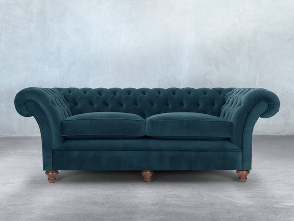 Flora 4 Seat Chesterfield Sofa In Blue Lush Velvet