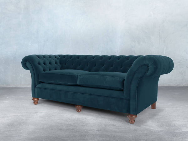 Flora 4 Seat Chesterfield Sofa In Blue Lush Velvet