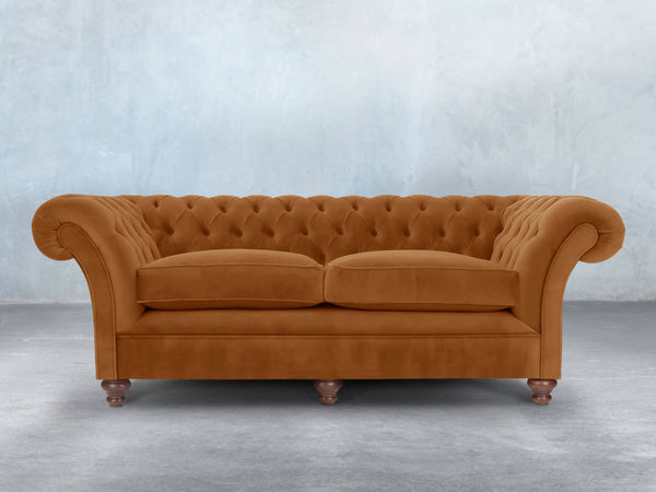 Flora 4 Seat Chesterfield Sofa In Burnt Orange Lush Velvet
