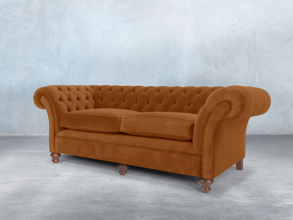 Flora 4 Seat Chesterfield Sofa In Burnt Orange Lush Velvet